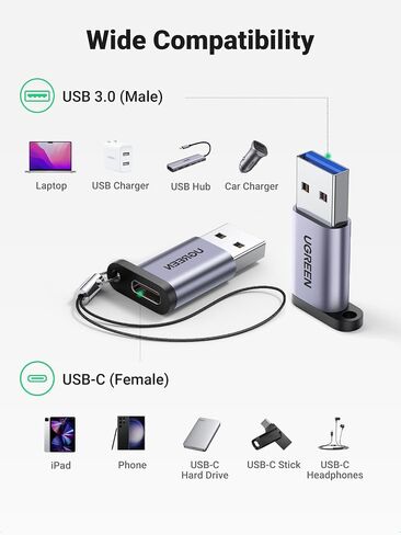 UGREEN USB C Female to USB Male Adapter Type C to USB A Charger Cable Converter Compatible with Apple Watch iPhone 15 14 13 AirPods 3 MacBook Samsung Galaxy Note Google Pixel etc in Kuwait
