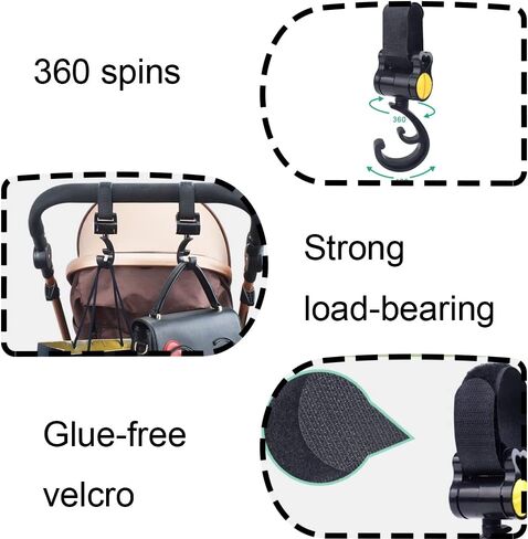مشابك خطافية لعربة الأطفال، مشبك عربة الأطفال قابل للدوران، ملحقات عربة الأطفال المريحة، خطافات حقيبة الأم لتعليق أكياس الحفاضات، والمحفظة، ومنظم عربة الأطفال in Kuwait