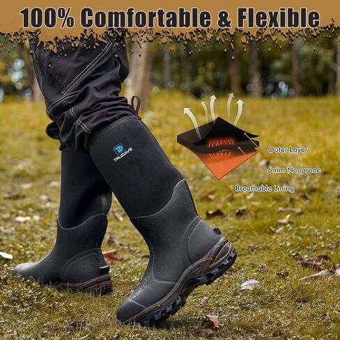 Trudave Rubber Boots for Men & Women with Steel Shank, Mens Rain Boots Waterproof Insulated, Reliable 6mm Neoprene Warm Anti-slip High Traction Multi-season Dry Mud Boot for Outdoor, Work, Hunting in Saudi Arabia