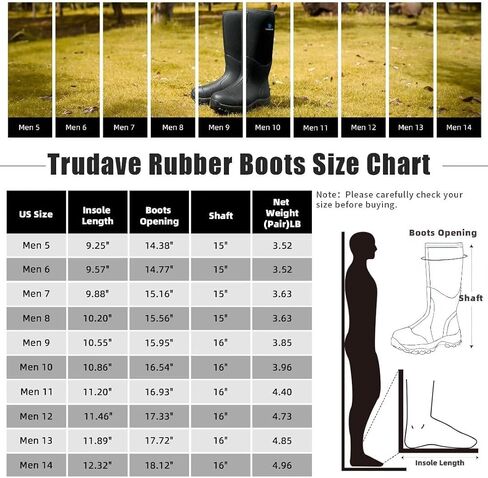 Trudave Rubber Boots for Men & Women with Steel Shank, Mens Rain Boots Waterproof Insulated, Reliable 6mm Neoprene Warm Anti-slip High Traction Multi-season Dry Mud Boot for Outdoor, Work, Hunting in Saudi Arabia
