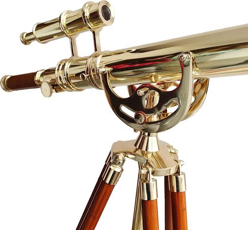 تلسكوب بحري عتيق بمرساة رئيسية نحاس لامع قابل للتعديل حامل ثلاثي خشبي تلسكوبات تعليمية ملكية برميل مزدوج جلد بني ديكور منزلي بحري in Kuwait