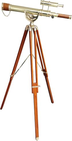 تلسكوب بحري عتيق بمرساة رئيسية نحاس لامع قابل للتعديل حامل ثلاثي خشبي تلسكوبات تعليمية ملكية برميل مزدوج جلد بني ديكور منزلي بحري in Kuwait