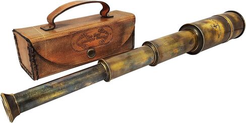 Brass Nautical - 12x Pirate's Functional Telescope | Made of Brass | Glass Optics | Captain's Spyglass| Camouflage Finish | 17in Long | 1Pc in Leather Case | Handheld Style Spyglass in Saudi Arabia