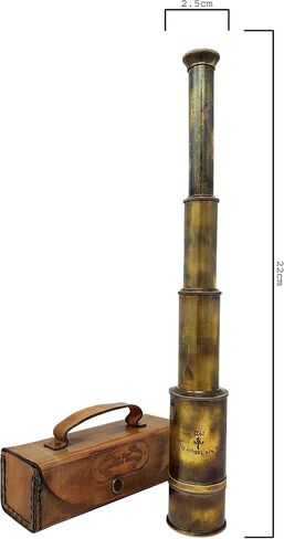 Brass Nautical - 12x Pirate's Functional Telescope | Made of Brass | Glass Optics | Captain's Spyglass| Camouflage Finish | 17in Long | 1Pc in Leather Case | Handheld Style Spyglass in Saudi Arabia