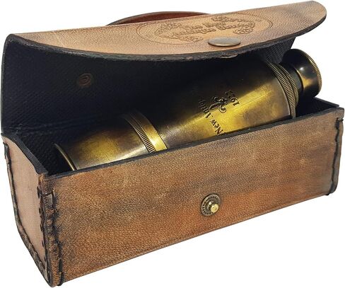 Brass Nautical - 12x Pirate's Functional Telescope | Made of Brass | Glass Optics | Captain's Spyglass| Camouflage Finish | 17in Long | 1Pc in Leather Case | Handheld Style Spyglass in Saudi Arabia