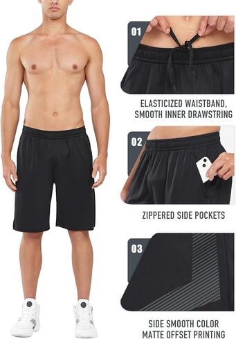 NORTHYARD Men's 10" Athletic Basketball Shorts with Zipper Pockets Quick Dry Lightweight Running Workout Mesh Gym Shorts in Saudi Arabia