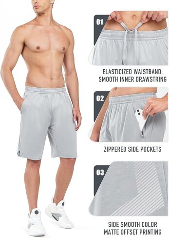 NORTHYARD Men's 10" Athletic Basketball Shorts with Zipper Pockets Quick Dry Lightweight Running Workout Mesh Gym Shorts in Saudi Arabia