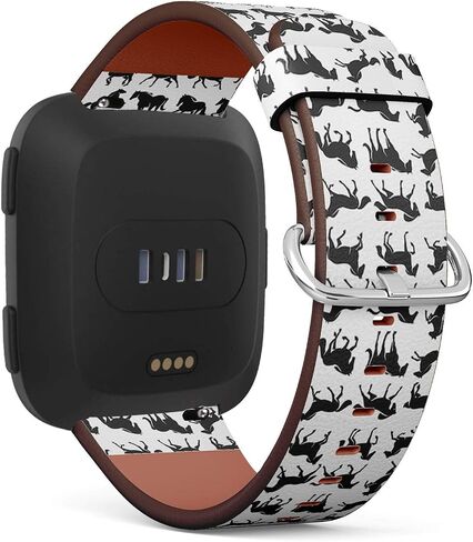 متوافق مع Fitbit Versa، Versa 2، Versa Lite، سوار معصم جلدي بديل مع دبابيس سريعة الفك // صور ظلية للخيول باللون الرمادي in Saudi Arabia