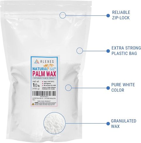 شمع النخيل من ALEXES لصنع الشموع - رقائق شمع النخيل 1 رطل - شمع النخيل المستدام لصنع الشموع - رقائق شمع النخيل العضوي للشموع - شمع صناعة الشموع الطبيعية in Kuwait