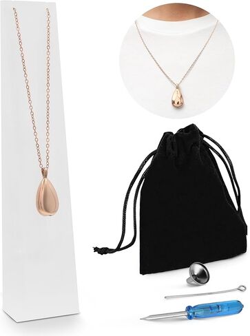Urn Necklace for Ashes w/Brushed Acrylic Stand - Elegant Urn Pendant - Stainless Steel Cremation Jewelry in Rose Gold, Black, or Silver, Display Stand Memorial Necklace Gift for Loved Ones & Pets in Kuwait