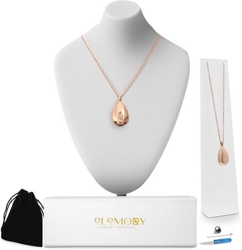 Urn Necklace for Ashes w/Brushed Acrylic Stand - Elegant Urn Pendant - Stainless Steel Cremation Jewelry in Rose Gold, Black, or Silver, Display Stand Memorial Necklace Gift for Loved Ones & Pets in Kuwait