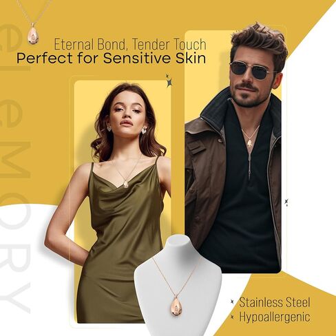 Urn Necklace for Ashes w/Brushed Acrylic Stand - Elegant Urn Pendant - Stainless Steel Cremation Jewelry in Rose Gold, Black, or Silver, Display Stand Memorial Necklace Gift for Loved Ones & Pets in Kuwait