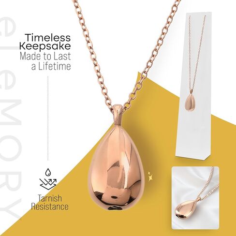 Urn Necklace for Ashes w/Brushed Acrylic Stand - Elegant Urn Pendant - Stainless Steel Cremation Jewelry in Rose Gold, Black, or Silver, Display Stand Memorial Necklace Gift for Loved Ones & Pets in Kuwait