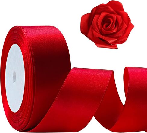 25 Yards Red Satin Ribbon 1 1/2inch, Single Face Polyester Silk Fabric Hair String Ribbon for Craft, Flower Bouquets, Gift Wrapping, Wedding, Bow Making and Valentines Decoration in Saudi Arabia