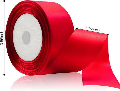 25 Yards Red Satin Ribbon 1 1/2inch, Single Face Polyester Silk Fabric Hair String Ribbon for Craft, Flower Bouquets, Gift Wrapping, Wedding, Bow Making and Valentines Decoration in Saudi Arabia