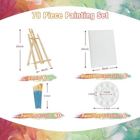 Easels with Canvas Set 78 Pcs Paint and Sip Kit with12Inch Easels& 8x10 Stretched Canvas Painting Supplies with Easels Paint Night Kit,Paint Party Set,Painting Set for Adults/Kids in Saudi Arabia