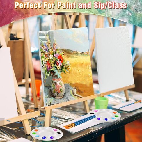 Easels with Canvas Set 78 Pcs Paint and Sip Kit with12Inch Easels& 8x10 Stretched Canvas Painting Supplies with Easels Paint Night Kit,Paint Party Set,Painting Set for Adults/Kids in Saudi Arabia