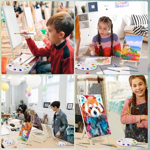 Easels with Canvas Set 78 Pcs Paint and Sip Kit with12Inch Easels& 8x10 Stretched Canvas Painting Supplies with Easels Paint Night Kit,Paint Party Set,Painting Set for Adults/Kids in Saudi Arabia