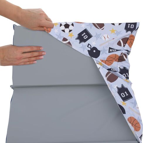 Everything Kids Sports Gray, Navy, Orange, and Brown Preschool Nap Pad Sheet in Saudi Arabia