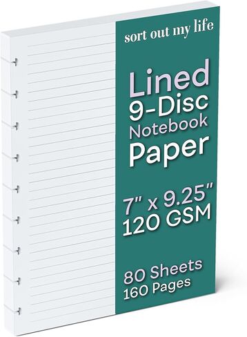 Discbound Lined 120 GSM Refill Paper, 200 Sheets (400 Pages), 9 Disc Pre-Punched Happy Planner Inserts, Loose Leaf, White, 7 inch x 9.25 Inch in Saudi Arabia