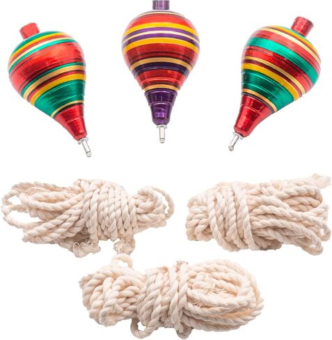 Spinning Top Trompo - عبوات من 3 قطع من الأسطح الدوارة المنحوتة بالخشب - نقطة فولاذية قوية لتعزيز الثبات - براعة رائعة - مثالية للمبتدئين والوسطاء - Trompos de Mexico de Madera in Kuwait