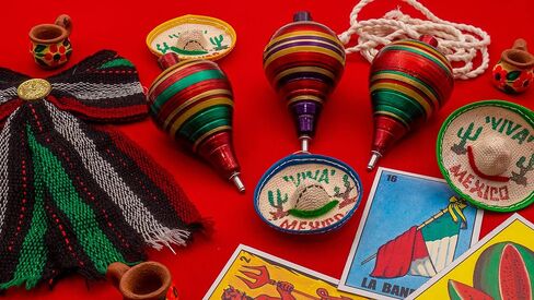 Spinning Top Trompo - عبوات من 3 قطع من الأسطح الدوارة المنحوتة بالخشب - نقطة فولاذية قوية لتعزيز الثبات - براعة رائعة - مثالية للمبتدئين والوسطاء - Trompos de Mexico de Madera in Kuwait