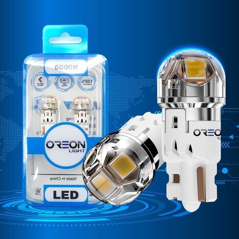 OreonLight T10 W5W 194 مصباح LED 400LM لمبة 6000K أبيض، 168 2825 T10 استبدال لمبة الإضاءة الداخلية للسيارة لإضاءة لوحة الترخيص، القبة، ضوء Dor، ضوء الخريطة، ضوء مجاملة، فائق السطوع 12 فولت (عبوتان) in Kuwait