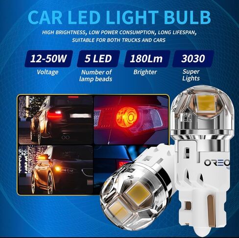 OreonLight T10 W5W 194 مصباح LED 400LM لمبة 6000K أبيض، 168 2825 T10 استبدال لمبة الإضاءة الداخلية للسيارة لإضاءة لوحة الترخيص، القبة، ضوء Dor، ضوء الخريطة، ضوء مجاملة، فائق السطوع 12 فولت (عبوتان) in Kuwait