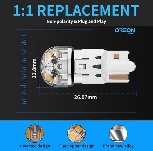 OreonLight T10 W5W 194 مصباح LED 400LM لمبة 6000K أبيض، 168 2825 T10 استبدال لمبة الإضاءة الداخلية للسيارة لإضاءة لوحة الترخيص، القبة، ضوء Dor، ضوء الخريطة، ضوء مجاملة، فائق السطوع 12 فولت (عبوتان) in Kuwait