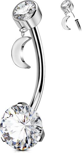 OUFER G23 Solid Titanium Belly Button Rings, Threadless Push In Belly Rings For Women, Dangle Belly Button Piercing, Clear CZ Navel Piercing Jewelry, Long Belly Piercing Jewelry in Saudi Arabia