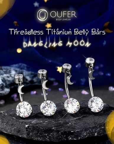 OUFER G23 Solid Titanium Belly Button Rings, Threadless Push In Belly Rings For Women, Dangle Belly Button Piercing, Clear CZ Navel Piercing Jewelry, Long Belly Piercing Jewelry in Saudi Arabia