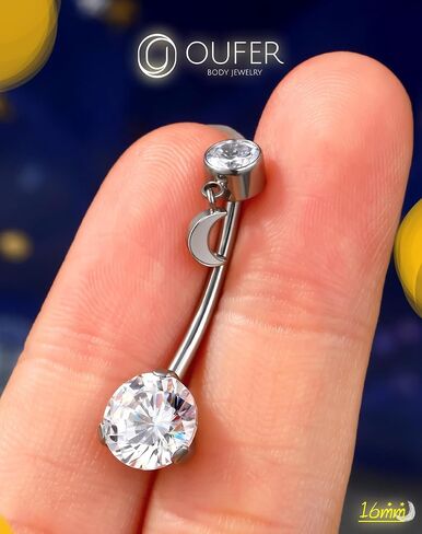 OUFER G23 Solid Titanium Belly Button Rings, Threadless Push In Belly Rings For Women, Dangle Belly Button Piercing, Clear CZ Navel Piercing Jewelry, Long Belly Piercing Jewelry in Saudi Arabia