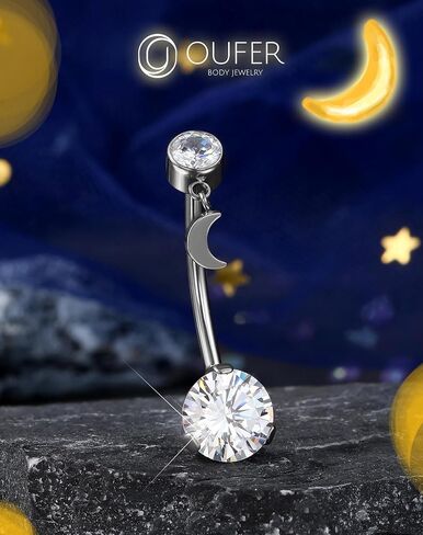OUFER G23 Solid Titanium Belly Button Rings, Threadless Push In Belly Rings For Women, Dangle Belly Button Piercing, Clear CZ Navel Piercing Jewelry, Long Belly Piercing Jewelry in Saudi Arabia