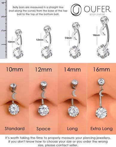 OUFER G23 Solid Titanium Belly Button Rings, Threadless Push In Belly Rings For Women, Dangle Belly Button Piercing, Clear CZ Navel Piercing Jewelry, Long Belly Piercing Jewelry in Saudi Arabia