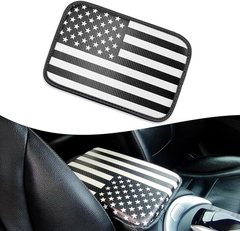 cerfioo 1 PC Car Center Console Armrest Box Mat, American Flag Carbon Fiber Pattern Anti-Scratch Elbow Pad, Multi-Functional Decorative Protection Accessory, Compatible with Most Models (Black) in Saudi Arabia