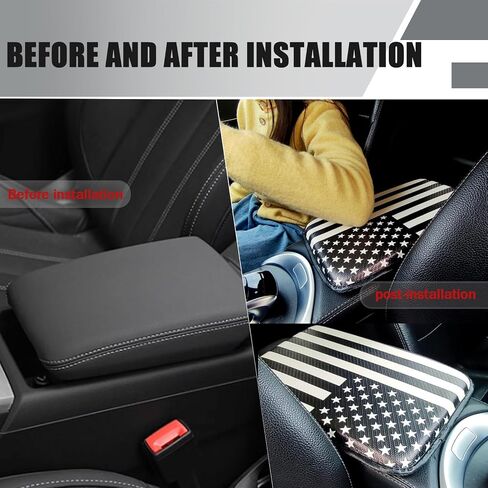 cerfioo 1 PC Car Center Console Armrest Box Mat, American Flag Carbon Fiber Pattern Anti-Scratch Elbow Pad, Multi-Functional Decorative Protection Accessory, Compatible with Most Models (Black) in Saudi Arabia