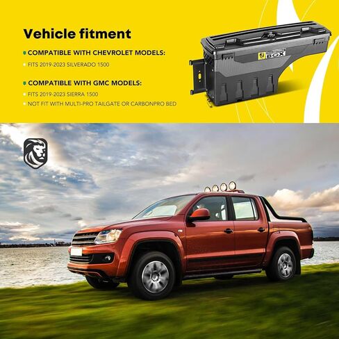 مجموعة YHTAUTO مكونة من 2 صندوق أدوات تخزين لسرير الشاحنة قابل للقفل متوافق مع 2019-2023 شيفروليه سيلفرادو 1500 وجي إم سي سييرا 1500، مع باب خلفي متعدد المحترفين أو سرير CarbonPro، صندوق أدوات جيد للعجلة المتأرجحة المقاومة للماء in Kuwait