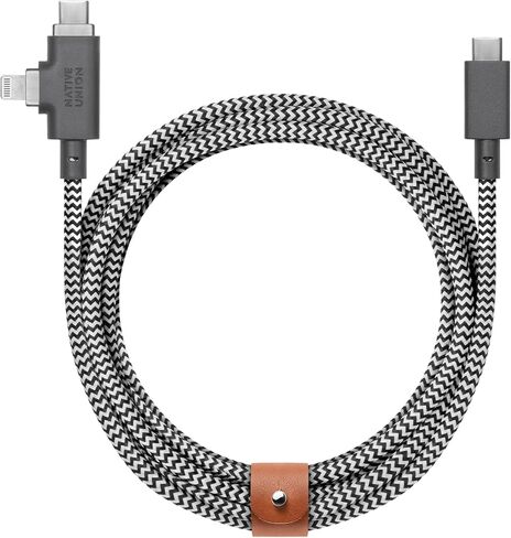 Native Union Belt Cable Duo Pro 240W – 8ft Ultra-Strong Braided Universal Charging Cable – Made with Recycled Materials – 2-in-1 MFi Certified Connectors for Lightning & Type-C Devices (Zebra) in Saudi Arabia