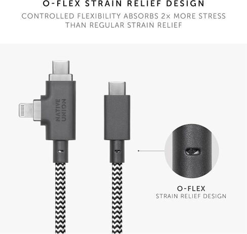 Native Union Belt Cable Duo Pro 240W – 8ft Ultra-Strong Braided Universal Charging Cable – Made with Recycled Materials – 2-in-1 MFi Certified Connectors for Lightning & Type-C Devices (Zebra) in Saudi Arabia