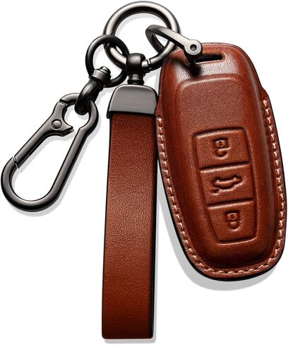 Smyfob Audi Key Fob Cover Brown Leather Lanyard Keychain Holder Car Key Case Accessories A6 A7 A8 Q7 Q8 R8 e-tron GT RS5 RS6 Avant RS7 S6 S7 Sportback S8 SQ7 SQ8 Quattro in Saudi Arabia