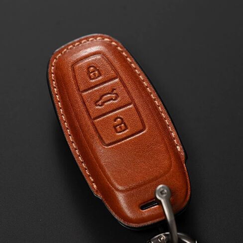 Smyfob Audi Key Fob Cover Brown Leather Lanyard Keychain Holder Car Key Case Accessories A6 A7 A8 Q7 Q8 R8 e-tron GT RS5 RS6 Avant RS7 S6 S7 Sportback S8 SQ7 SQ8 Quattro in Saudi Arabia