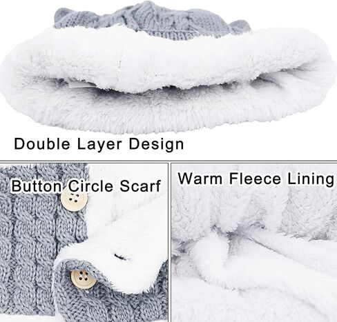 Bienvenu قبعة شتوية للأطفال الأولاد والبنات، قبعة صغيرة للقطط الصغيرة مع وشاح، قبعة محبوكة مبطنة بالصوف لتدفئة الرقبة للأطفال قطعتين in Kuwait