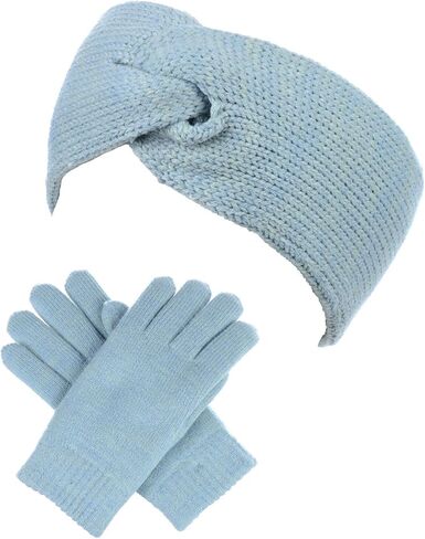 BYOS Winter Solid Toasty Warm Fleece Lined Knit Gloves & Headband 2 PCs Set in Kuwait
