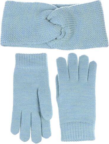 BYOS Winter Solid Toasty Warm Fleece Lined Knit Gloves & Headband 2 PCs Set in Kuwait