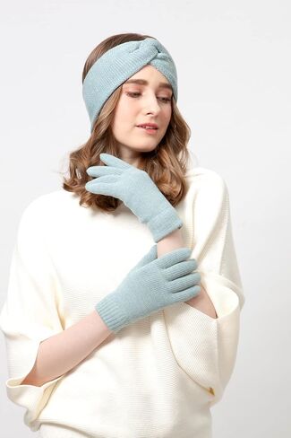 BYOS Winter Solid Toasty Warm Fleece Lined Knit Gloves & Headband 2 PCs Set in Kuwait