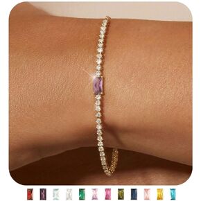 FUNEIA Birthstone Gold Tennis Bracelets for Women Trendy Non Tarnish Dainty 14K Gold Plated Diamond Bracelet Stack Cute Stackable Blue Green Red Friendship Bracelets Jewelry Gifts for Best Friend in Kuwait