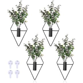 4 قطع ديكور حائط نباتي، نباتات معلقة هندسية ديكور صناعي، ديكور غرفة المعيشة بوهو، فن الحائط، جدار ديكور حديث للمنزل وغرفة النوم وغرفة المعيشة والمكتب (الأوكالبتوس) in Kuwait