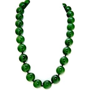 Beautiful 22 inch necklace of 10 mm Imperial green jade knotted Necklace between beads for Men, Women in Kuwait