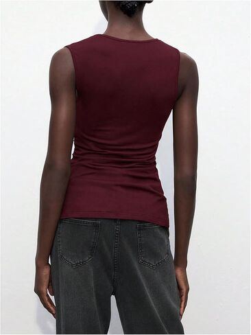 Milumia Women's Buckle Decor Cut Out Ruched Tank Top Asymmetrical Neck Sleeveless Fitted Tops in Saudi Arabia