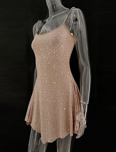 Tchin Sexy Sparkly Rhinestone Birthday Dresses for Women Sparkle Nude Sheer Mesh Party Dress Glitter See Through Club Outfits in Saudi Arabia